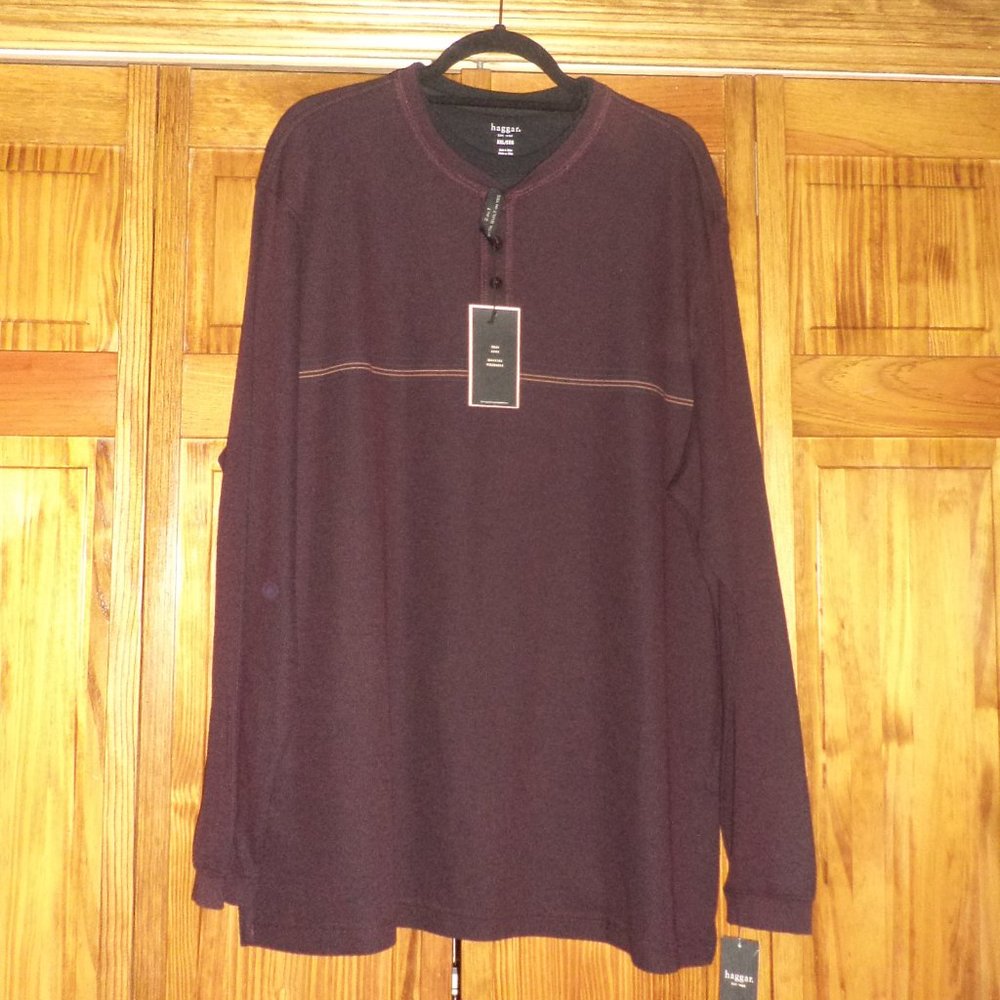 HAGGAR burgundy L/S knit top sz XXL men - new